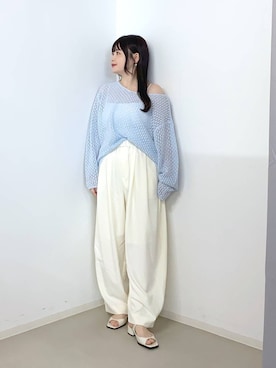 「A part by（アパートバイ）のスラックスコクーンボリュームパンツ（スラックス、ホワイト系）」を使った、かほちさん（レディース・149cm）の春コーディネート