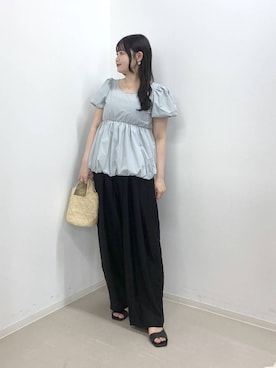 「A part by（アパートバイ）のスクエアヒールサンダル（サンダル、ブラック系）」を使った、かほちさん（レディース・149cm）の夏コーディネート