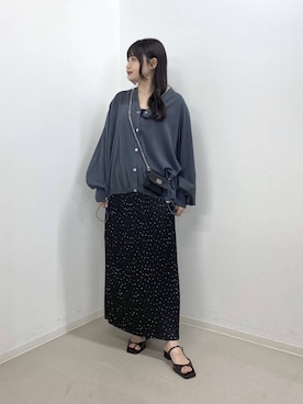 「A part by（アパートバイ）のドロストビッグVカーディガン（カーディガン/ボレロ、グレー系）」を使った、かほちさん（レディース・149cm）の夏コーディネート