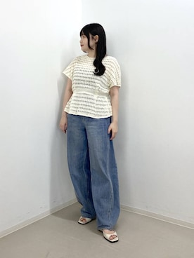 「A part by（アパートバイ）のApbコクーンデニムパンツ≪追加3≫（デニムパンツ、ブルー系）」を使った、かほちさん（レディース・149cm）の夏コーディネート