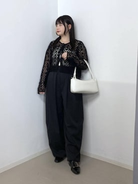 「A part by（アパートバイ）のスラックスコクーンボリュームパンツ（スラックス、ブラック系）」を使った、かほちさん（レディース・149cm）の春コーディネート