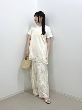 「A part by（アパートバイ）のダブルストラップミュール（パンプス、ホワイト系）」を使った、かほちさん（レディース・149cm）の春コーディネート