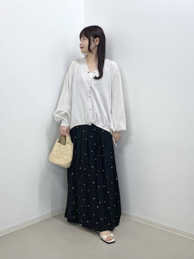 「A part by（アパートバイ）のUVカット/ドロストBIG Vカーディガン（カーディガン/ボレロ、グレー系）」を使った、かほちさん（レディース・149cm）の春コーディネート