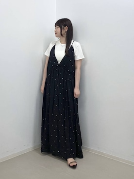 「A part by（アパートバイ）の【今年も登場！】ドットシシュウキャミワンピース（ワンピース、ブラック系）」を使った、かほちさん（レディース・149cm）の春コーディネート