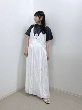 「A part by（アパートバイ）の【今年も登場！】ドットシシュウキャミワンピース（ワンピース、ホワイト系）」を使った、かほちさん（レディース・149cm）の夏コーディネート