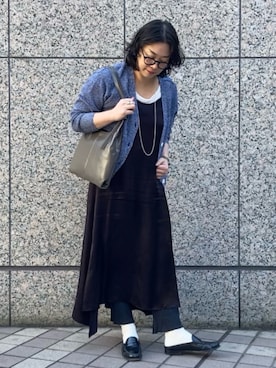 「メガネ女子」｜「アイテム（スリッポン）」を使った、KINOさん（レディース・162cm）の春コーディネート