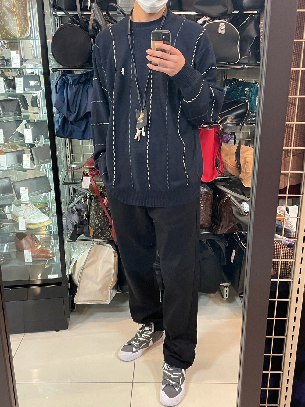 「Polo Ralph Lauren、メゾンキツネ、MAISON KITSUNE、Dickies、874、sacai、NIKE、blazer」｜「POLO RALPH LAURENのアイテム（ニット/セーター、ブルー系）」を使った、Rさん（メンズ・187cm）の秋コーディネートの1枚目の写真