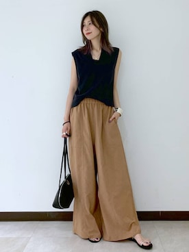 「BABYLONE（バビロン）のショート裏毛プルオーバー（Tシャツ/カットソー）」を使った、ERIKA (BABYLONE)さん（レディース・166cm）の夏コーディネート