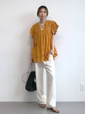 「BABYLONE（バビロン）のポインテッドストラップサンダル（サンダル、ベージュ系）」を使った、ERIKA (BABYLONE)さん（レディース・166cm）の春コーディネート