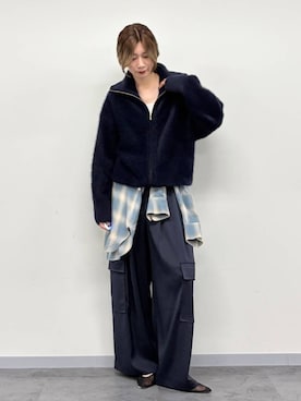 「BABYLONE（バビロン）のカシュクールチェックシャツ（シャツ/ブラウス、ブルー系）」を使った、ERIKA (BABYLONE)さん（レディース・166cm）の秋コーディネート