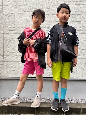 「アイテム（ジャージ）」を使った、あかねくん&たっくんさん（キッズ・131cm）の秋コーディネート