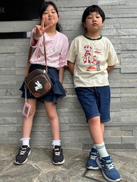 「しまむら（シマムラ）のアイテム（バッグ）」を使った、あかねくん&たっくんさん（キッズ・133cm）の春コーディネート