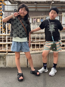 「Design Tshirts Store graniph（デザイン　ティーシャツ　ストア　グラニフ）のアイテム」を使った、あかねくん&たっくんさん（キッズ・135cm）の夏コーディネート