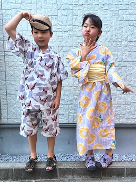 「moz（モズ）の【MOZ】厚底スポーツサンダル（サンダル）」を使った、あかねくん&たっくんさん（キッズ・129cm）の夏コーディネート