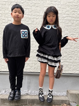 「アイテム（バレエシューズ）」を使った、あかねくん&たっくんさん（キッズ・131cm）の秋コーディネート