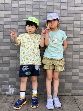 「アイテム（キャップ）」を使った、あかねくん&たっくんさん（キッズ・110cm）の秋コーディネート