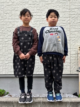 「アイテム（レギンス/スパッツ）」を使った、あかねくん&たっくんさん（キッズ・131cm）の冬コーディネート