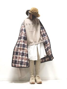 「MACKINTOSH PHILOSOPHY（ﾏｯｷﾝﾄｯｼｭ ﾌｨﾛｿﾌｨｰ）のアイテム（ノーカラーコート）」を使った、norimamiさん（レディース・160cm）の秋コーディネート