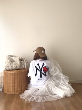 「NEW ERA（ニューエラ）の【ユニセックス】NEW ERA/ニューエラ MLB オーバーサイズ/バックプリントTシャツ 14670935/14670936/14670937/14670938/14670933/14670934（Tシャツ/カットソー）」を使った、norimamiさん（レディース・160cm）の夏コーディネート