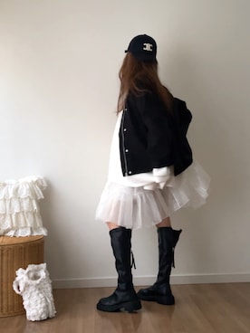 「アイテム（ノーカラージャケット）」を使った、norimamiさん（レディース・160cm）の秋コーディネート