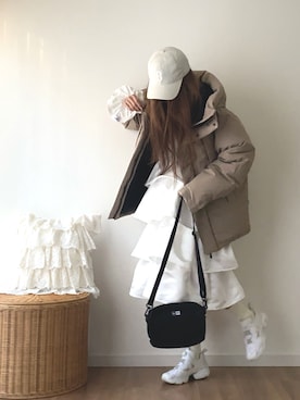 「FIRST DOWN（ファーストダウン）のアイテム（ダウンジャケット/コート）」を使った、norimamiさん（レディース・160cm）の冬コーディネート