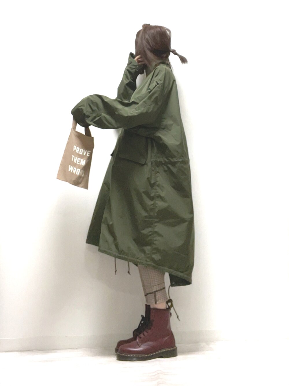 「モッズコート、ビッグシルエット、ストリート、Dr.Martens、ZARA、大人カジュアル、メンズライク、coen、ゆったりコーデ、カジュアルコーデ、ゆるコーデ、PR、秋コーデ、秋先取りコーデ、CENE」｜「coenの【ユニセックス・WEB限定カラー】M-65TYPE モッズコート#（モッズコート、グリーン系）」を使った、norimamiさん（レディース・160cm）の秋コーディネートの1枚目の写真