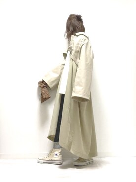 「アイテム（ステンカラーコート、ホワイト系）」を使った、norimamiさん（レディース・160cm）の夏コーディネート