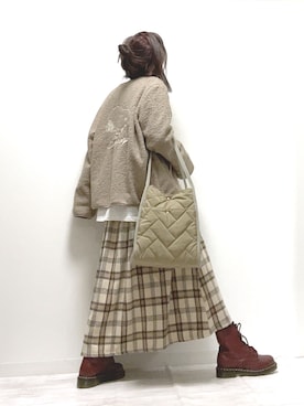 「PEANUTS（ピーナッツ）のアイテム（ジャケット/アウター）」を使った、norimamiさん（レディース・160cm）の秋コーディネート