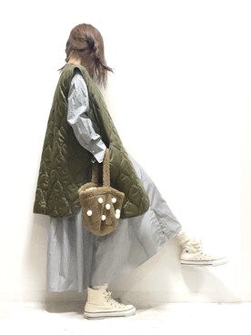 「Libra Cue（リブラ キュー）のアイテム（ステンカラーコート）」を使った、norimamiさん（レディース・160cm）の春コーディネート