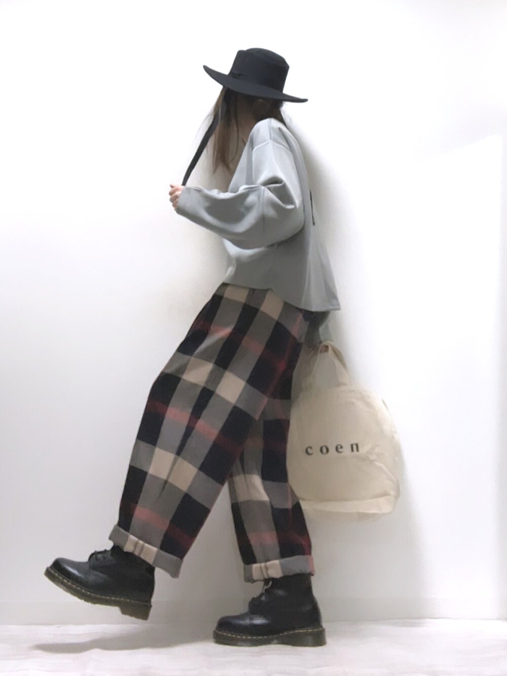 高身長 ストレッチチェックワイドパンツ 丈長め・トールサイズ