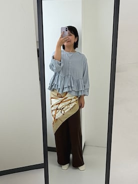 「アイテム（バンダナ/スカーフ、ベージュ系）」を使った、kirimuraさん（レディース・157cm）の秋コーディネート