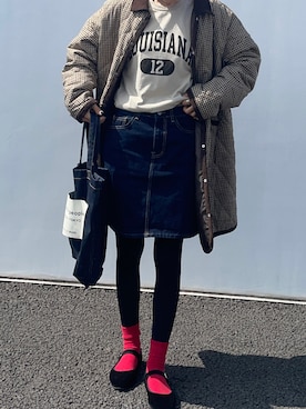 「赤い靴下」｜「アイテム（その他アウター）」を使った、りょんさん（レディース・165cm）の秋コーディネート