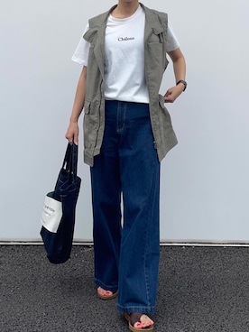 「刺繍」｜「アイテム（ミリタリージャケット）」を使った、りょんさん（レディース・165cm）の夏コーディネート