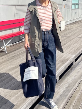 「beautiful people」｜「アイテム（ミリタリージャケット）」を使った、りょんさん（レディース・165cm）の冬コーディネート