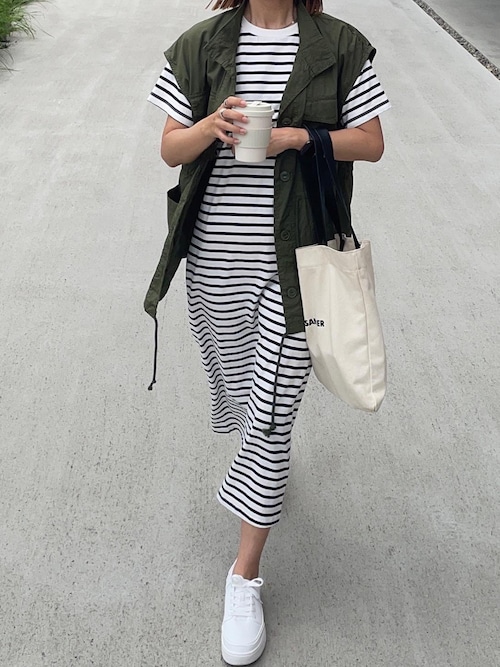 セール】綿100％無地＆ボーダー オープンバック半袖ワンピース