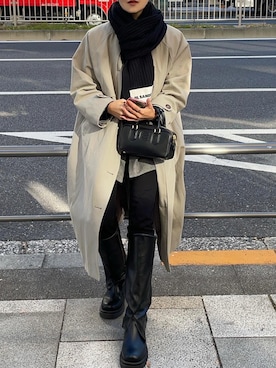 「ボストンバッグ」｜「アイテム（ステンカラーコート）」を使った、りょんさん（レディース・165cm）の冬コーディネート