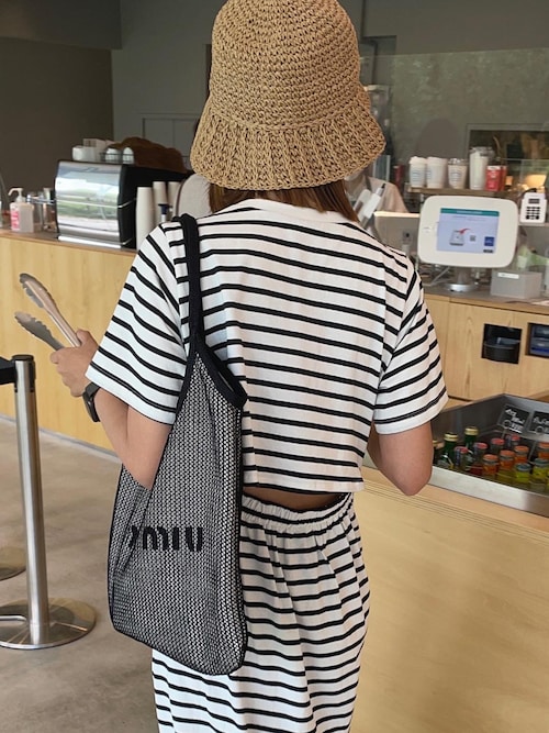 セール】綿100％無地＆ボーダー オープンバック半袖ワンピース