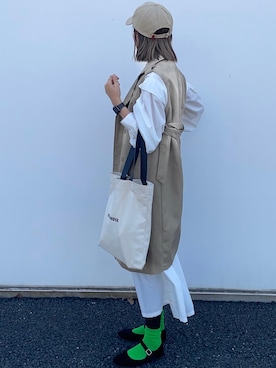 「トレンチ」｜「アイテム（帽子）」を使った、りょんさん（レディース・165cm）の春コーディネート