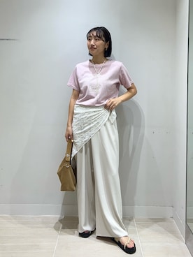 「GALLARDAGALANTE（ガリャルダガランテ）のヴィンテージロゴTee（Tシャツ/カットソー、ピンク系）」を使った、momoka ikedaさん（レディース・157cm）の夏コーディネート
