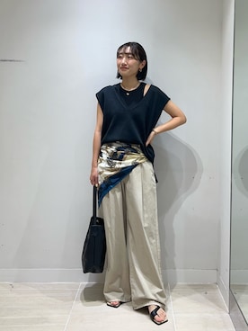 「GALLARDAGALANTE（ガリャルダガランテ）のナローコードチョーカー（ネックレス、ゴールド系）」を使った、momoka ikedaさん（レディース・157cm）の夏コーディネート