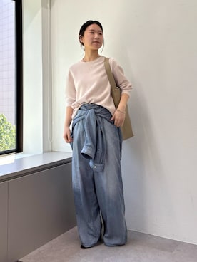 「GALLARDAGALANTE（ガリャルダガランテ）の【驚くほど軽い！】シアーデニムシャツ（シャツ/ブラウス、ブルー系）」を使った、SERIさん（レディース・156cm）の春コーディネート