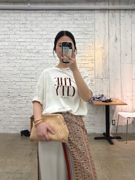 「GALLARDAGALANTE（ガリャルダガランテ）の【GOOD ROCK SPEED】THE CITY ロゴTee／別注（Tシャツ/カットソー、ホワイト系）」を使った、SERIさん（レディース・156cm）の春コーディネート