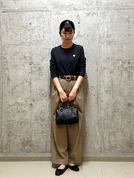 「russet（ラシット）の《composition》レザー2WAYミニボストンバッグ（ボストンバッグ、ブラック系）」を使った、mokaさん（レディース・165cm）の秋コーディネート