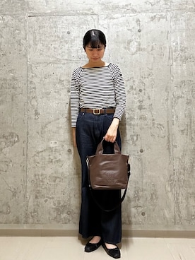 「russet（ラシット）の【Souffle TOTE】レザー2WAYトートバッグ（トートバッグ、ブラウン系）」を使った、mokaさん（レディース・165cm）の夏コーディネート