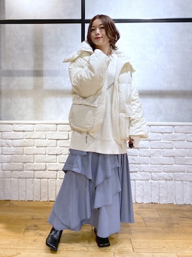 「ティアードスカート」｜「アイテム（ブルゾン）」を使った、Chisaさん（レディース・154cm）の冬コーディネート