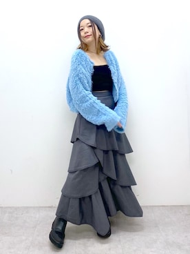 「ティアードスカート」｜「アイテム（ハンチング/ベレー帽）」を使った、Chisaさん（レディース・154cm）の秋コーディネート