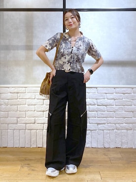 「PAGEBOY（ページボーイ）のTRカーゴスラックス（カーゴパンツ）」を使った、Chisaさん（レディース・154cm・30代）の夏コーディネート