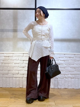 「PAGEBOY（ページボーイ）のサイドタックルーズウラケパンツ/イージーパンツ【4color・2size】（スウェットパンツ）」を使った、Chisaさん（レディース・154cm・40代）の秋コーディネート
