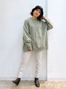 「PBLIM（ページボーイリム）のPAGEBOYLIM/ロゴ刺繍バケットハット2（ハット）」を使った、Chisaさん（レディース・154cm）の秋コーディネート