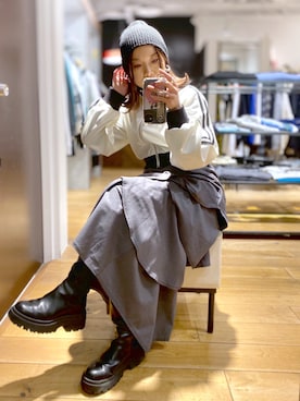 「ショート丈トップス」｜「アイテム（その他アウター）」を使った、Chisaさん（レディース・154cm）の冬コーディネート